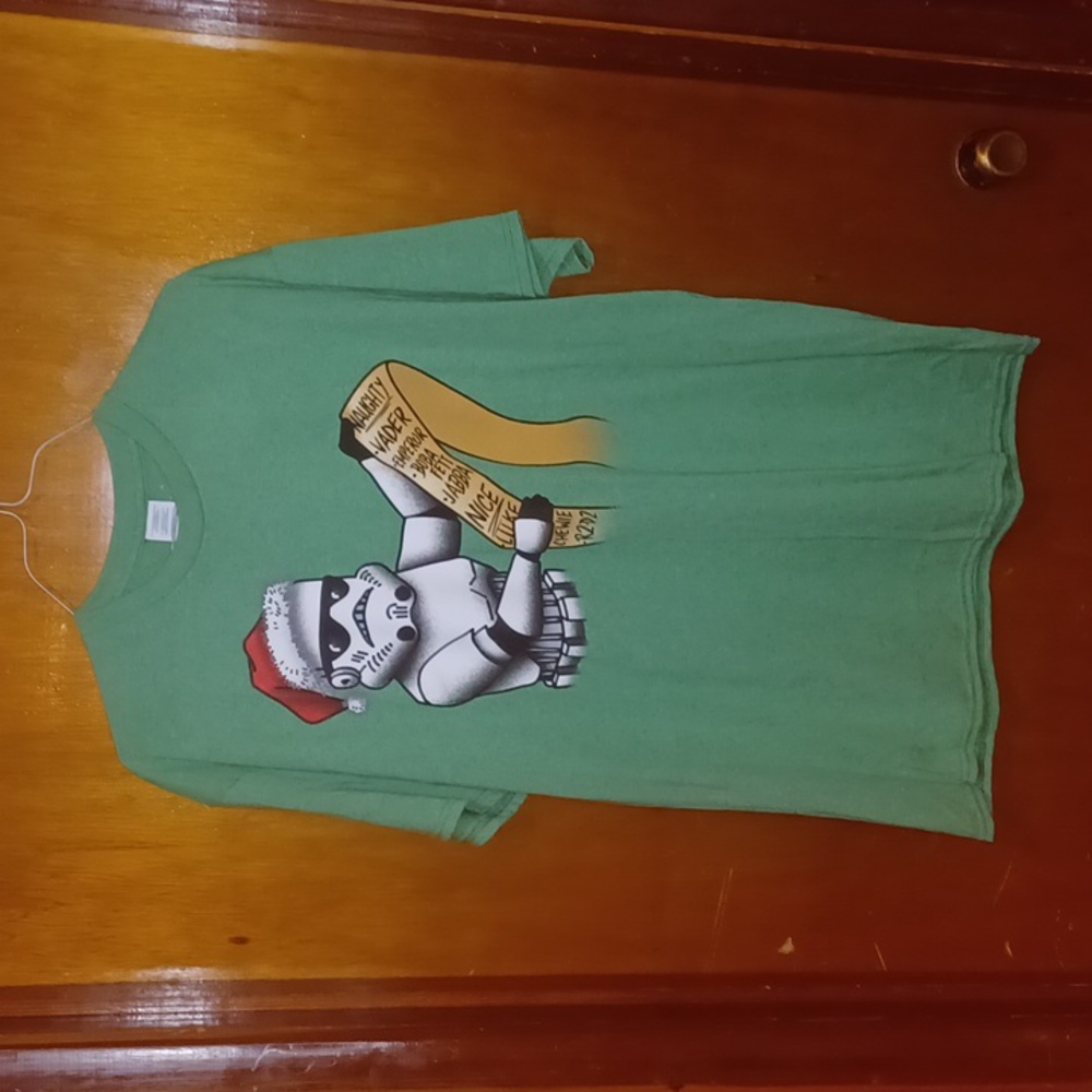 Star Wars storm trooper with a naughty list size large holiday t-shirt.